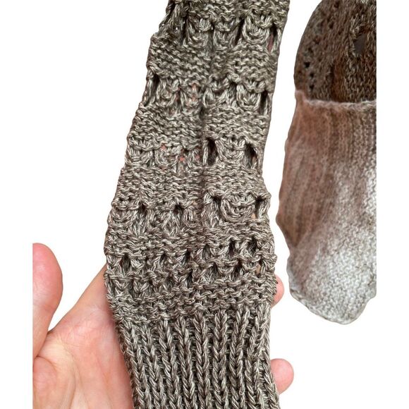 Free People Boho Open Knit Peplum Hem Sweater Tunic Brown Beige Taupe Size S - Picture 6 of 12